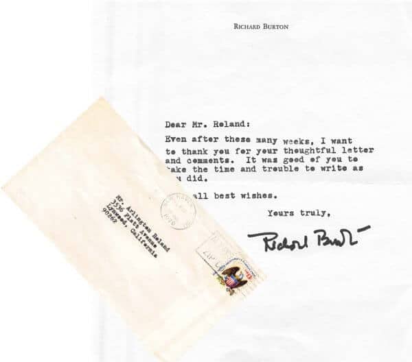 Richard Burton Signed Letter