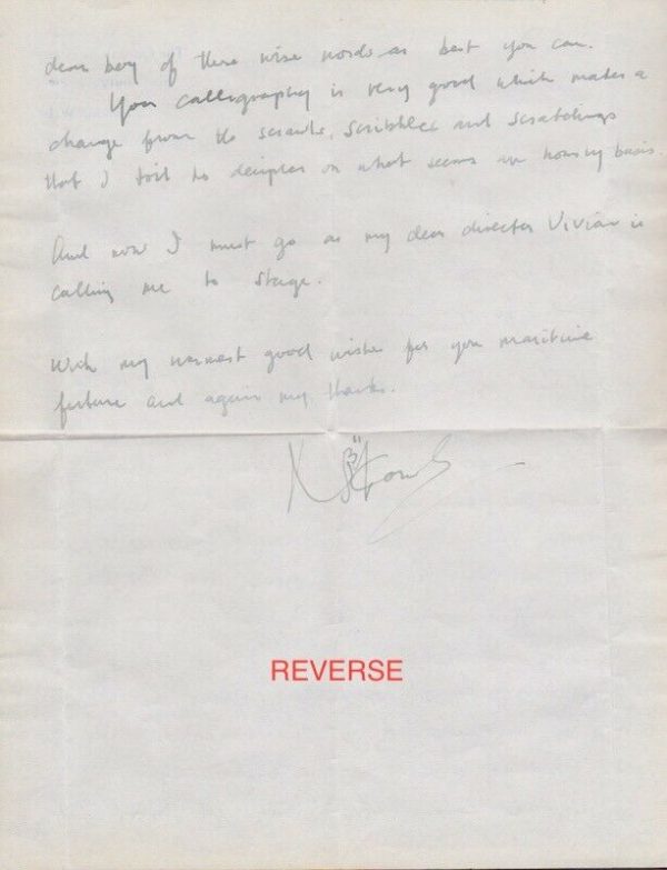 Noel Coward Hand written Letter Reverse