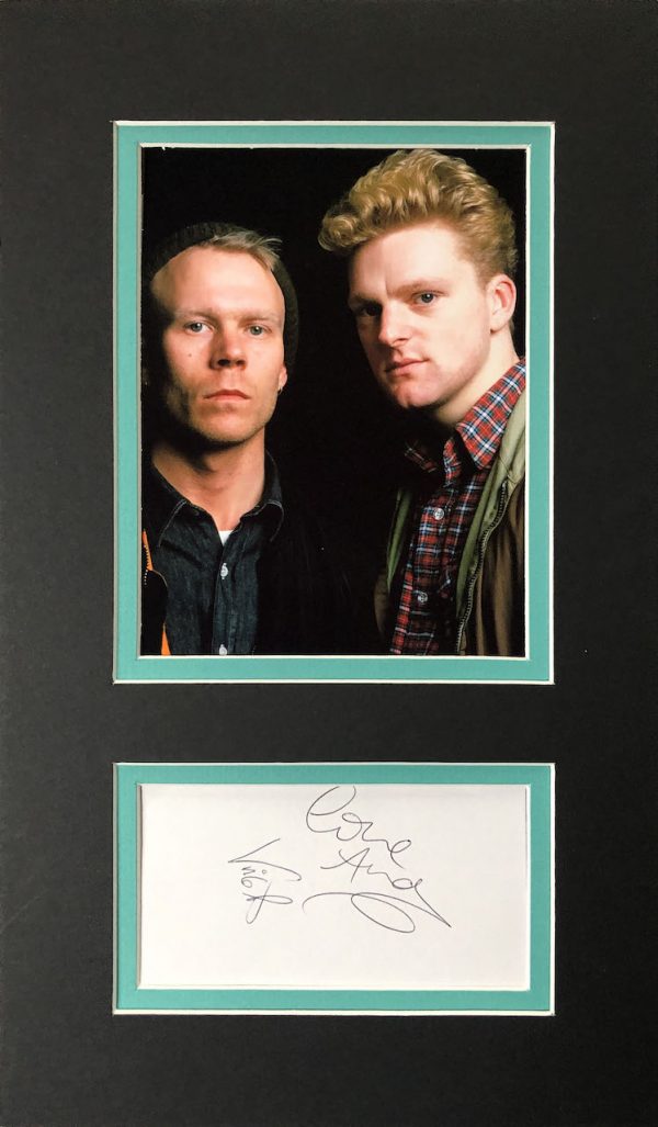 Erasure (Andy Bell and Vince Clarke) autograph card mounted